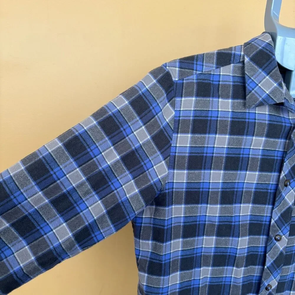 The North Face Flannel Shirt Men's Medium Blue Black Plaid Long Sleeve Button Up